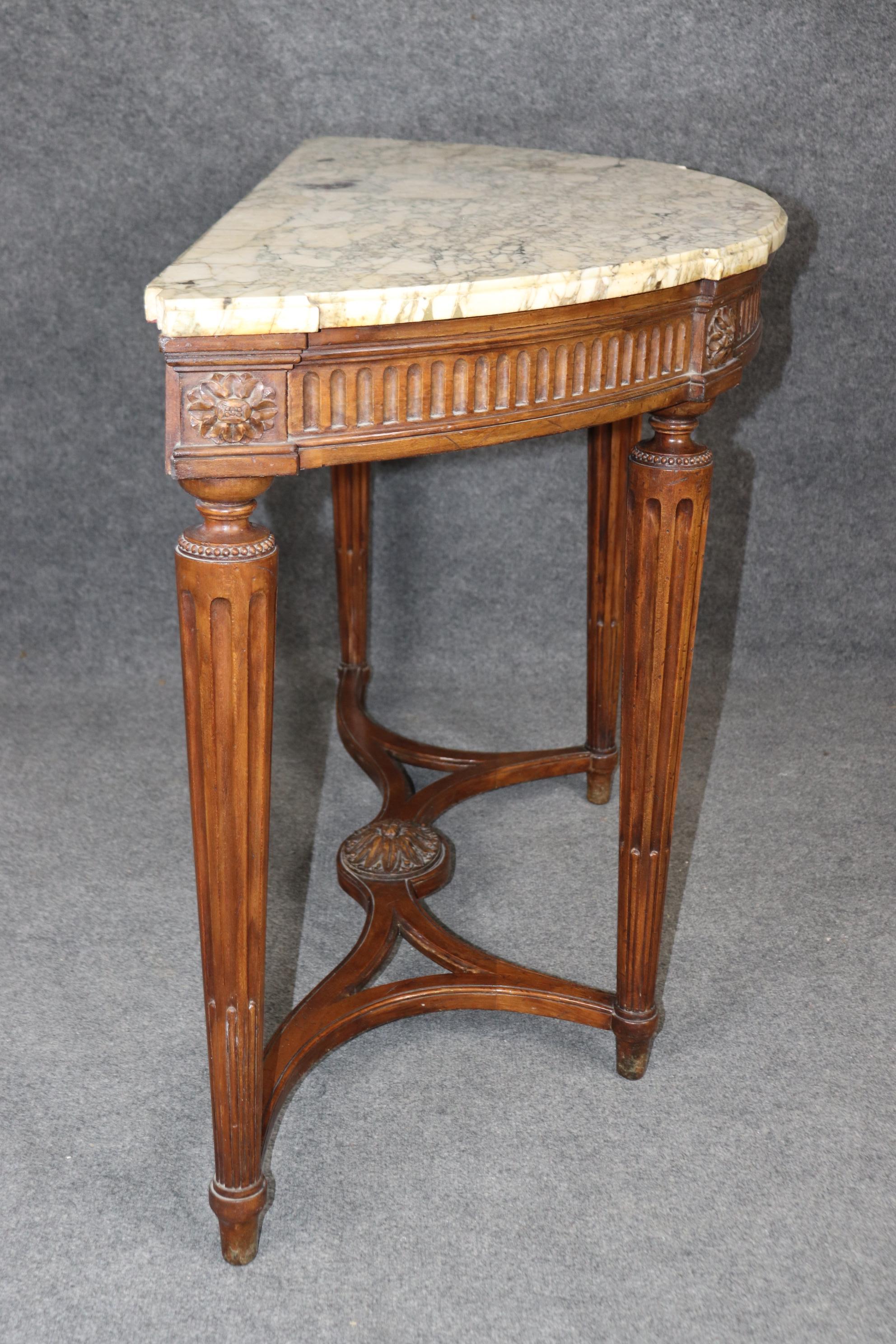 Finely Carved Walnut Demilune French Louis XVI Breche D' Violette Console Table For Sale 1