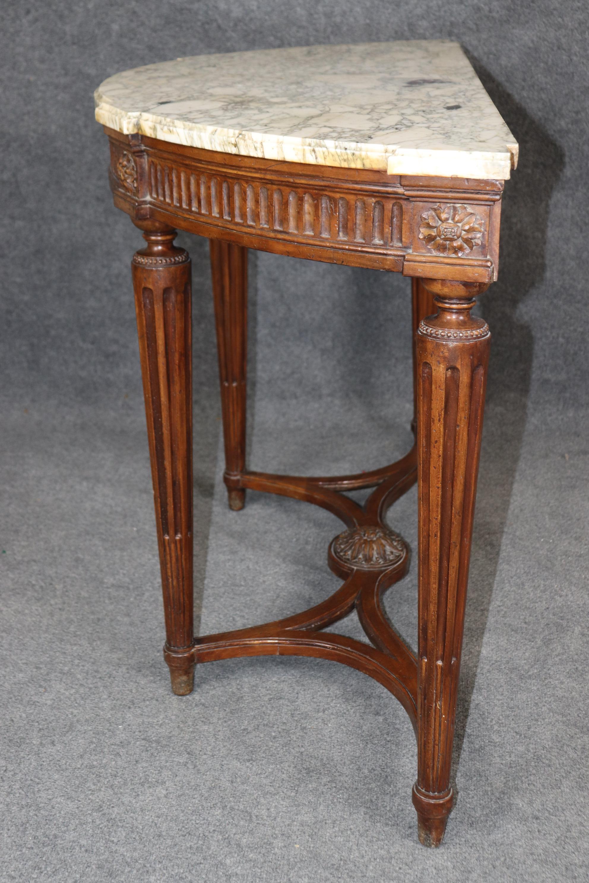 Finely Carved Walnut Demilune French Louis XVI Breche D' Violette Console Table For Sale 2