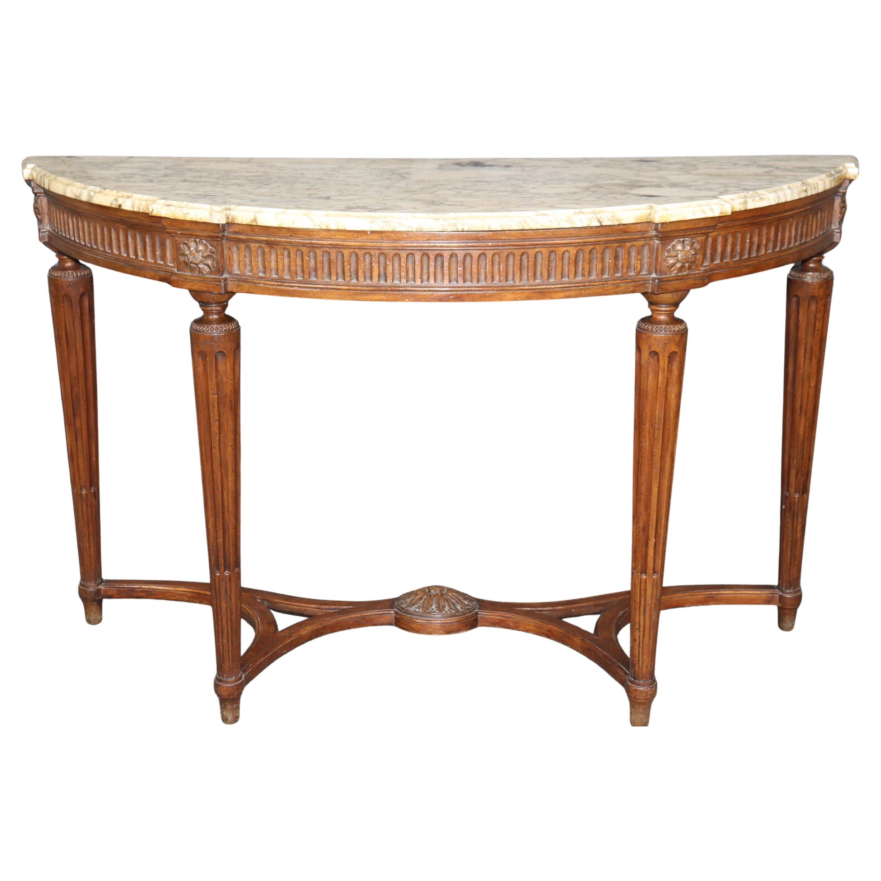 Finely Carved Walnut Demilune French Louis XVI Breche D' Violette Console Table For Sale