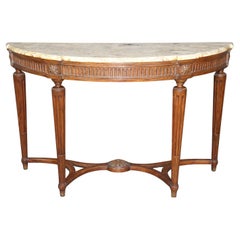 Finely Carved Walnut Demilune French Louis XVI Breche D' Violette Console Table