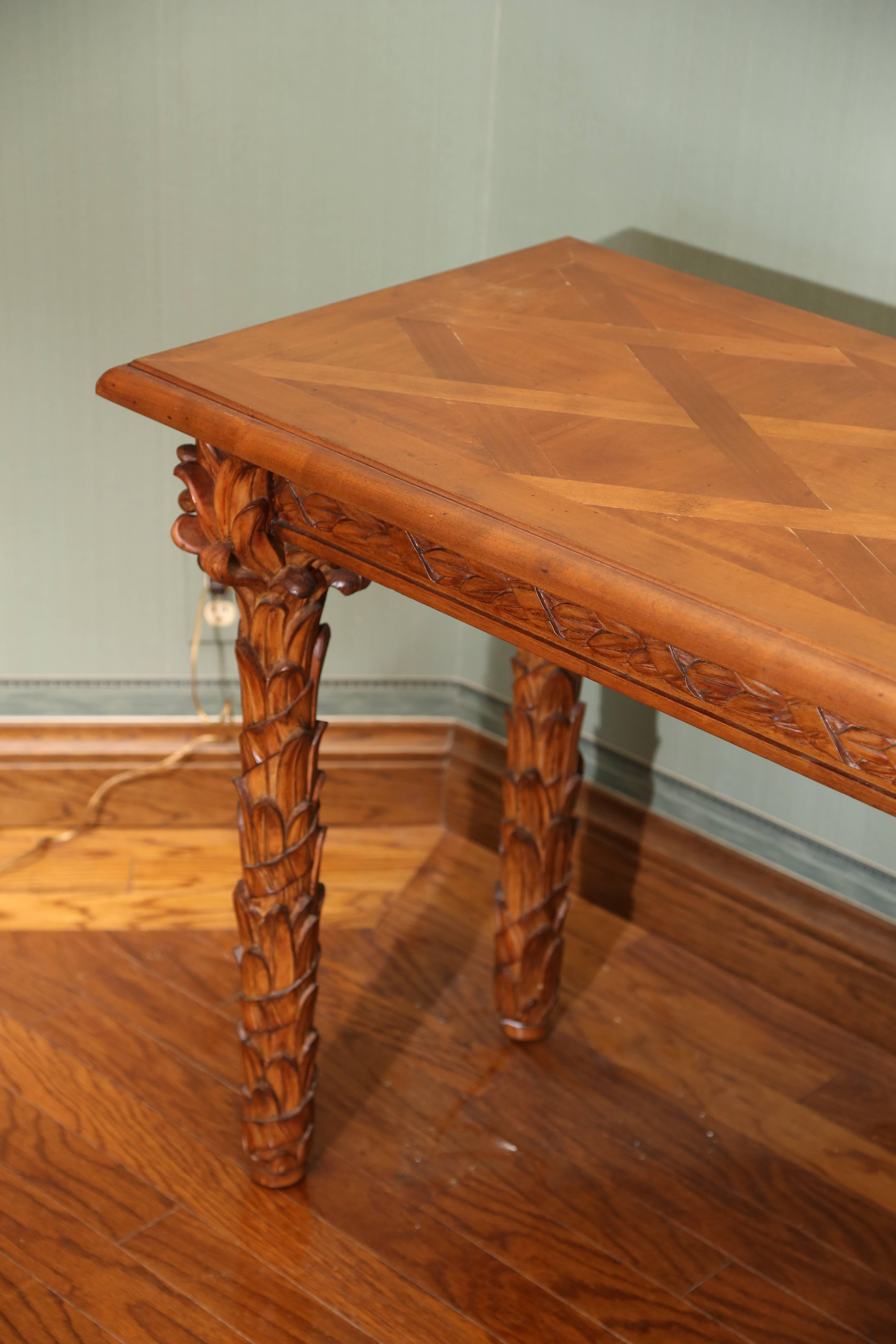 American Finely Carved Walnut Palm Tree Console Table
