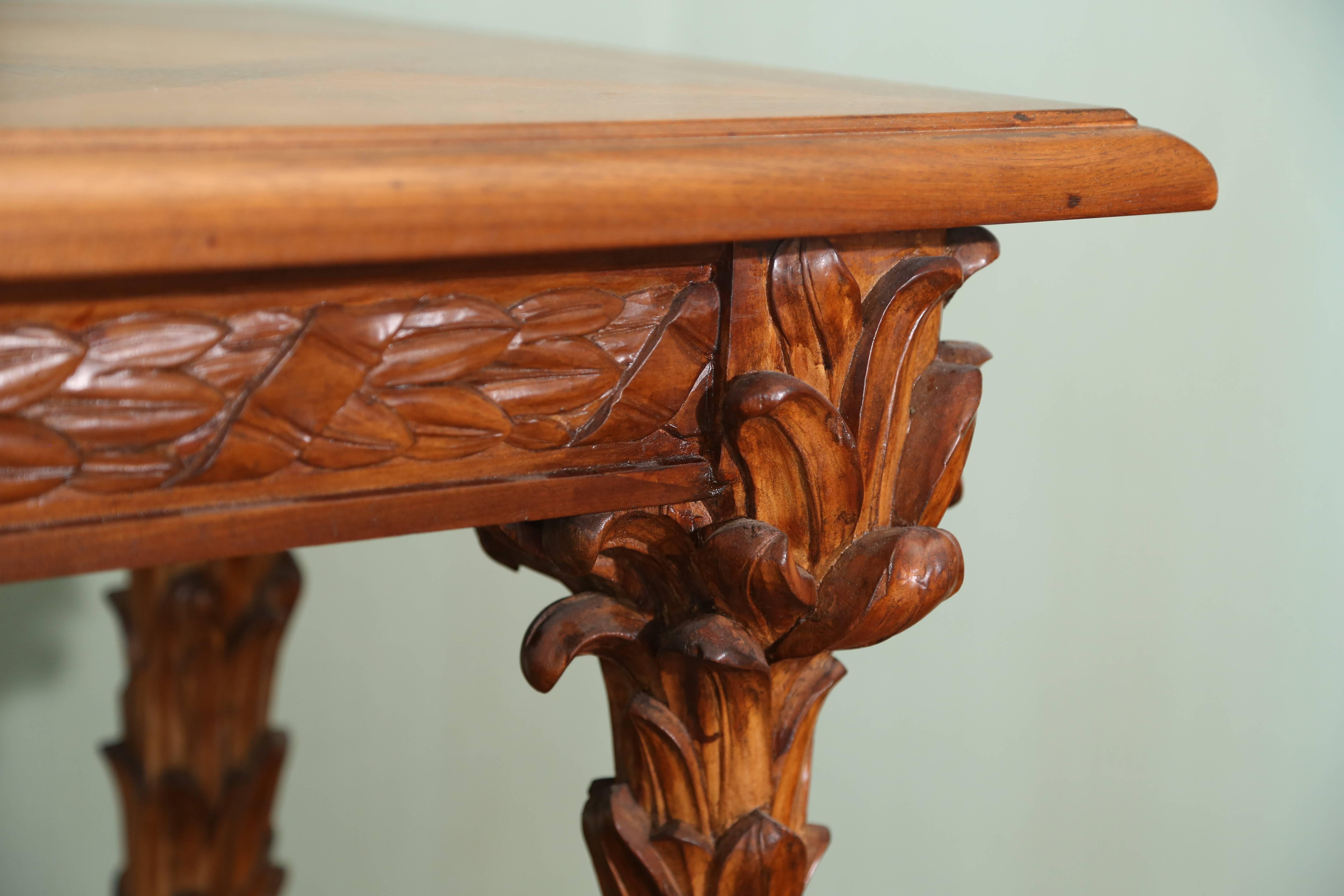 20th Century Finely Carved Walnut Palm Tree Console Table