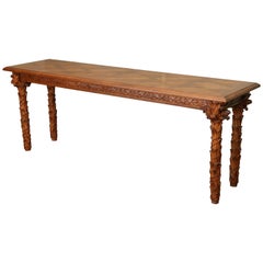 Finely Carved Walnut Palm Tree Console Table