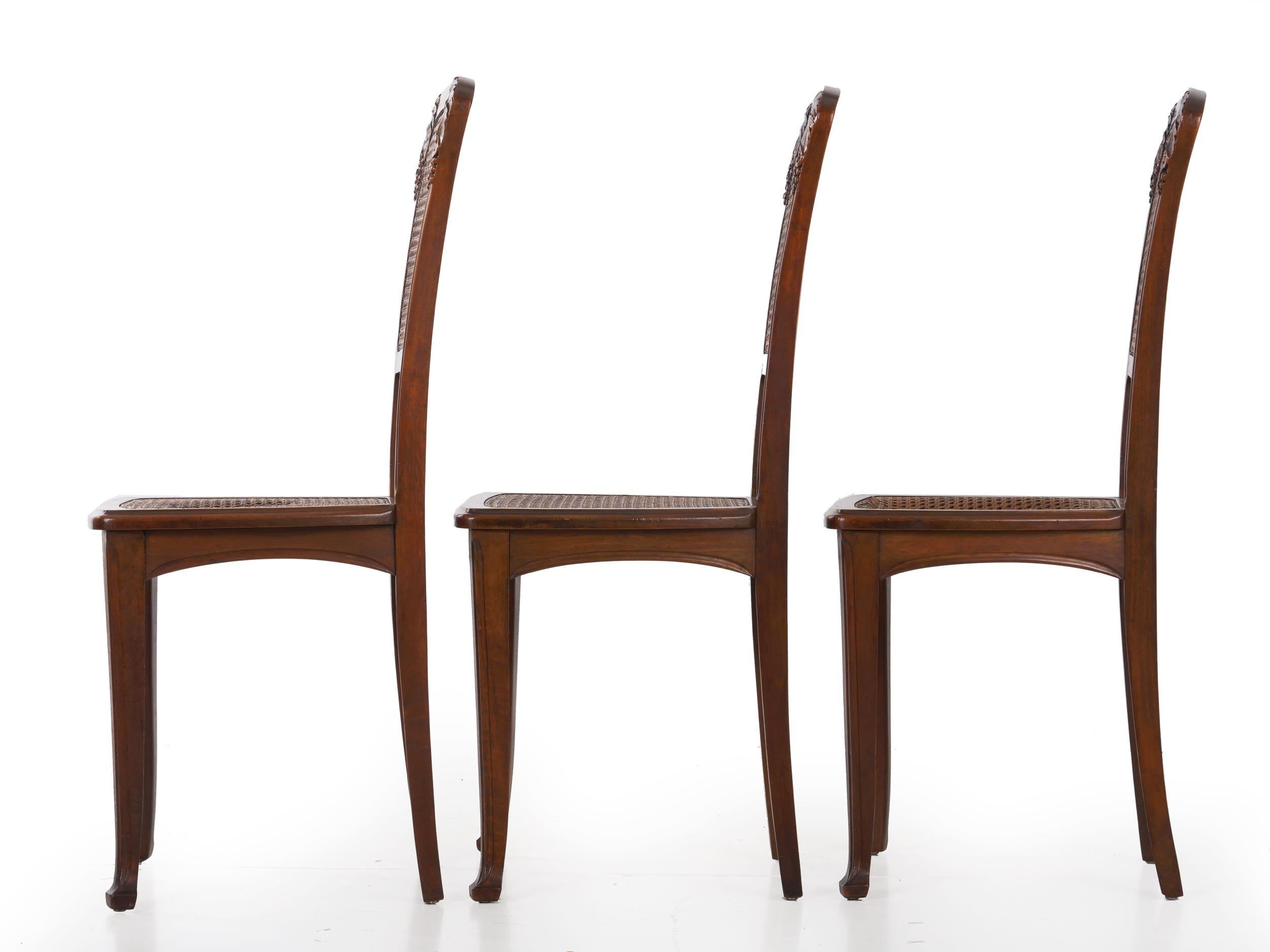 Finely Carved Walnut Set of Six French Art Nouveau Dining Chairs 9