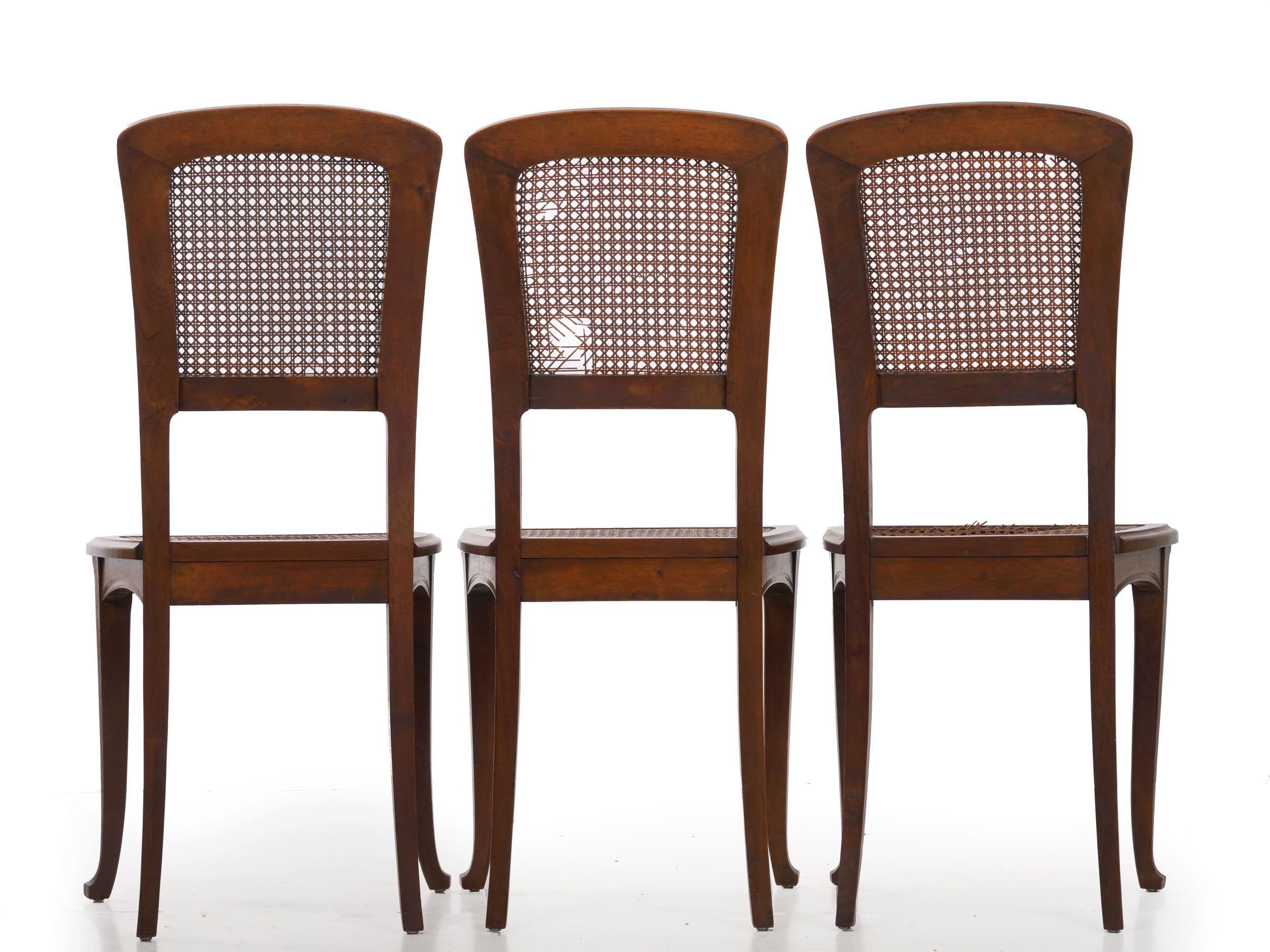 Finely Carved Walnut Set of Six French Art Nouveau Dining Chairs 11