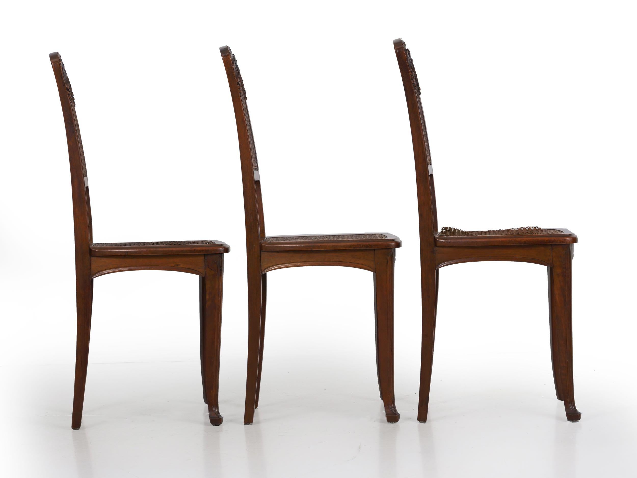 Finely Carved Walnut Set of Six French Art Nouveau Dining Chairs 1