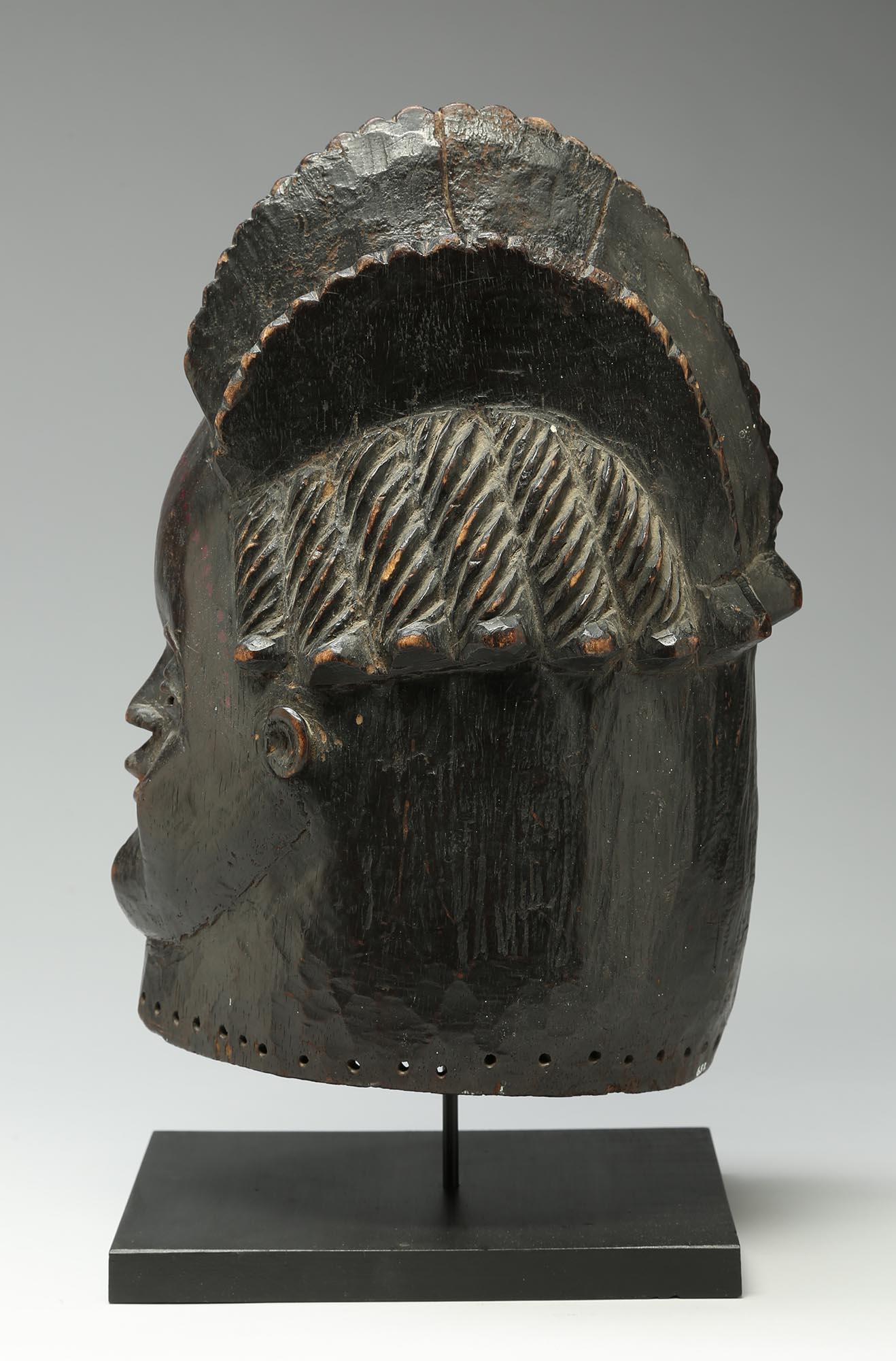 Tribal Finely Carved Dark Wood Bassa Helmet Mask Liberia Early 20th Century Provenance