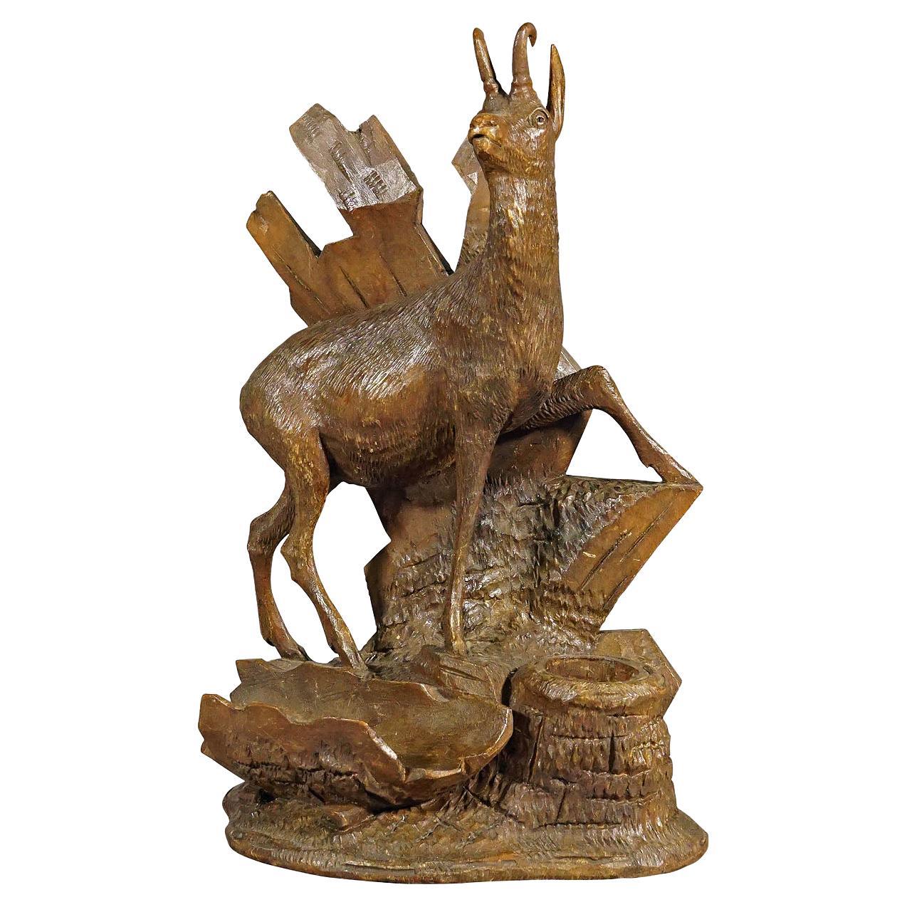 Finely Carved Wood Chamois Brienz, Switzerland, circa 1900 For Sale
