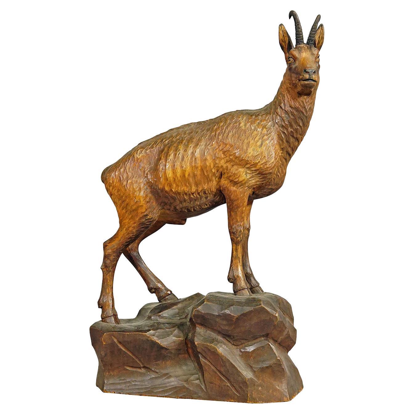 Finely Carved Wood Chamois Brienz, Switzerland, circa 1920 For Sale