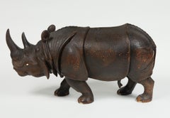 Finely Carved Wood Indian Rhino Sculpture