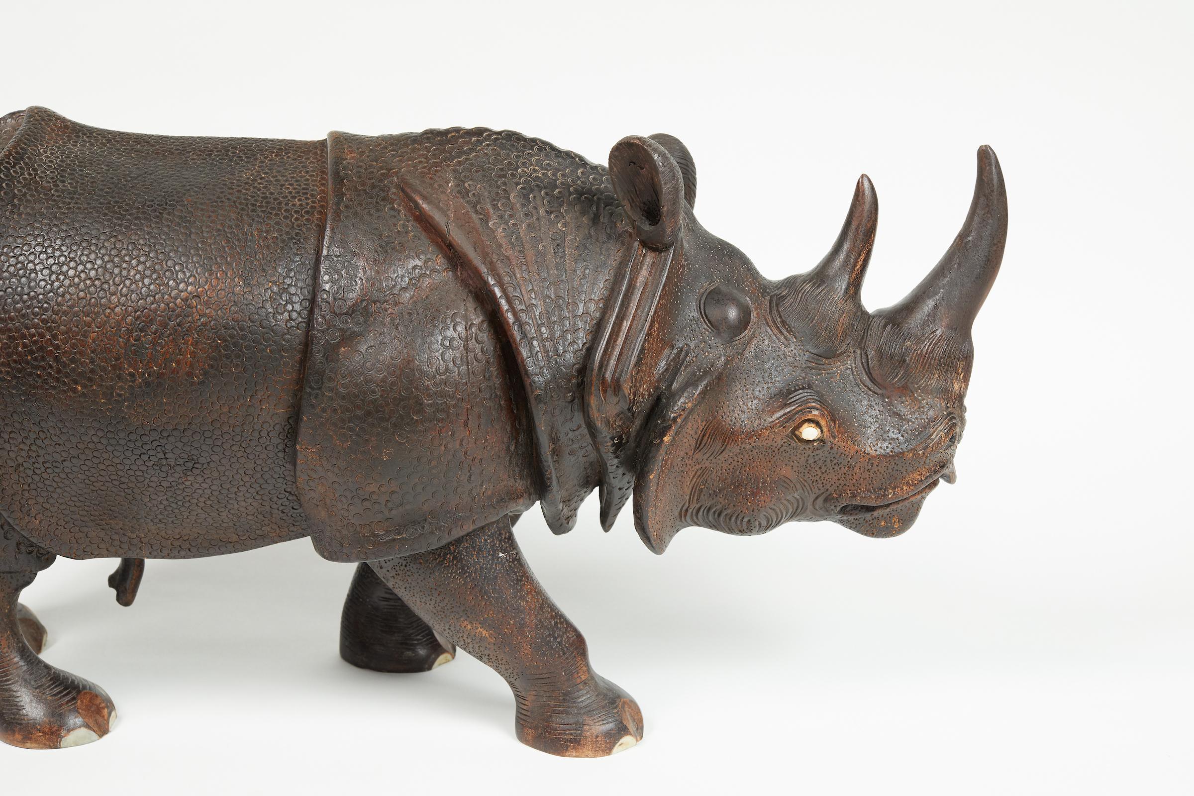 Mid-20th Century Finely Carved Wood Indian Rhino Sculpture