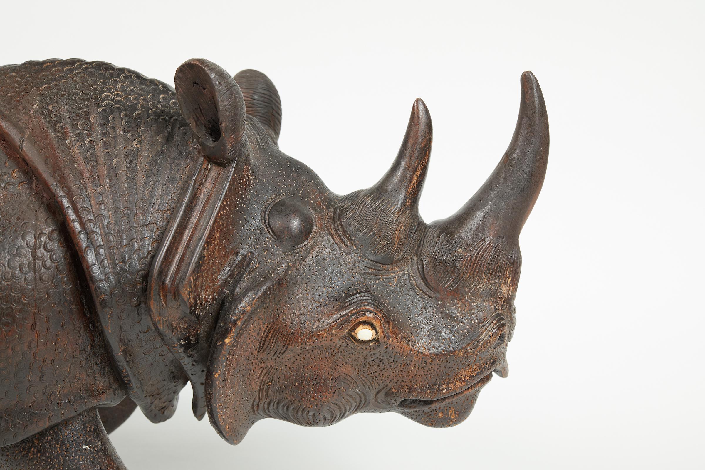 Finely Carved Wood Indian Rhino Sculpture 1
