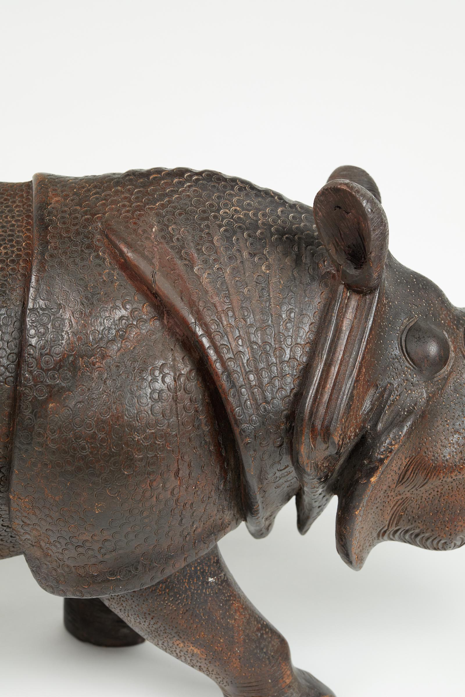 Finely Carved Wood Indian Rhino Sculpture 2