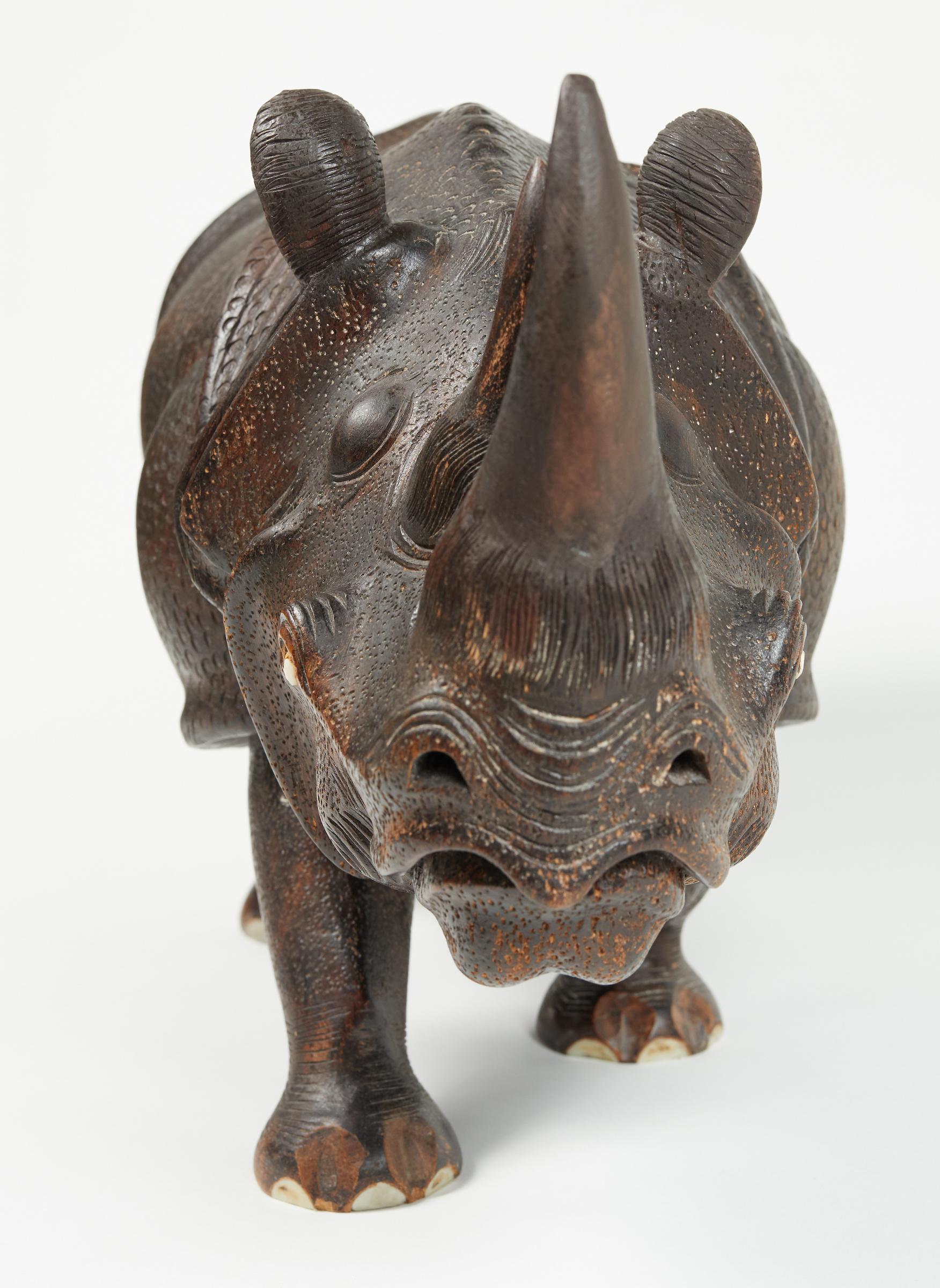 Finely Carved Wood Indian Rhino Sculpture 3