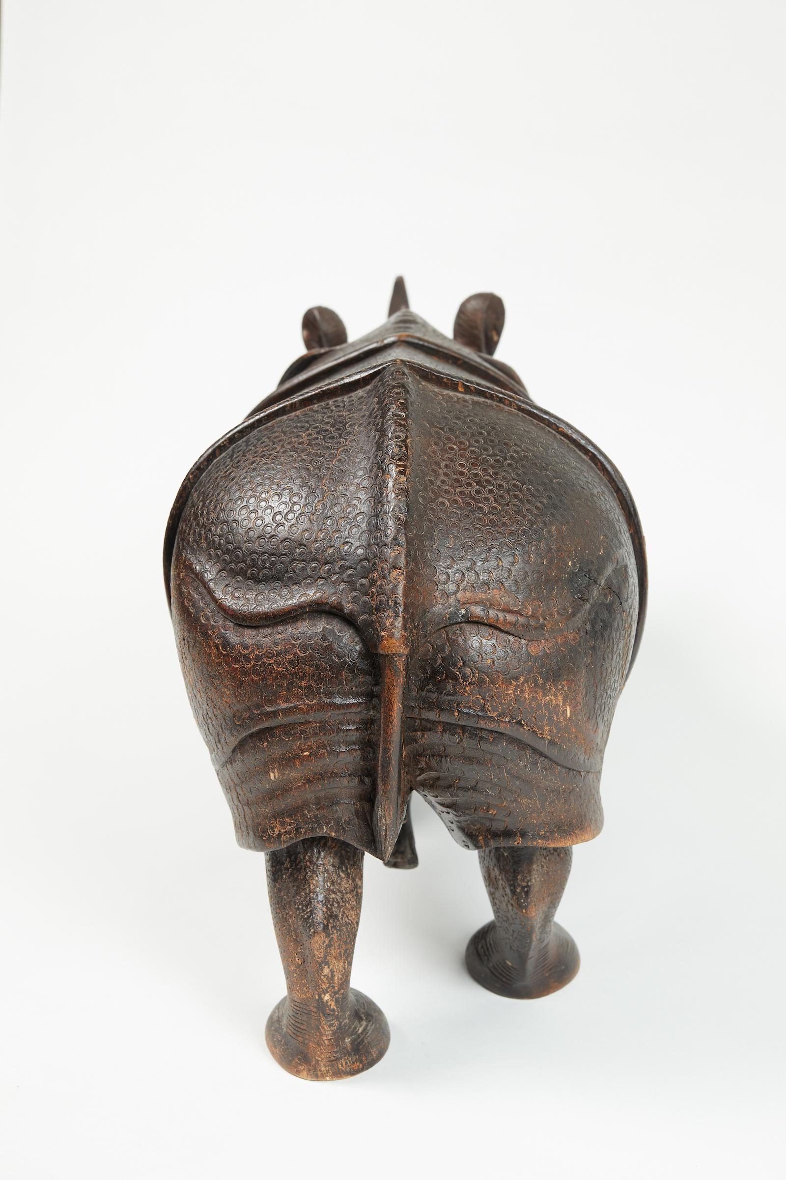 Finely Carved Wood Indian Rhino Sculpture 4