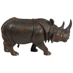 Finely Carved Wood Indian Rhino Sculpture