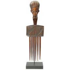 Finely Carved Wood Luena Comb, Great Hair Early 20th Century African Tribal Art