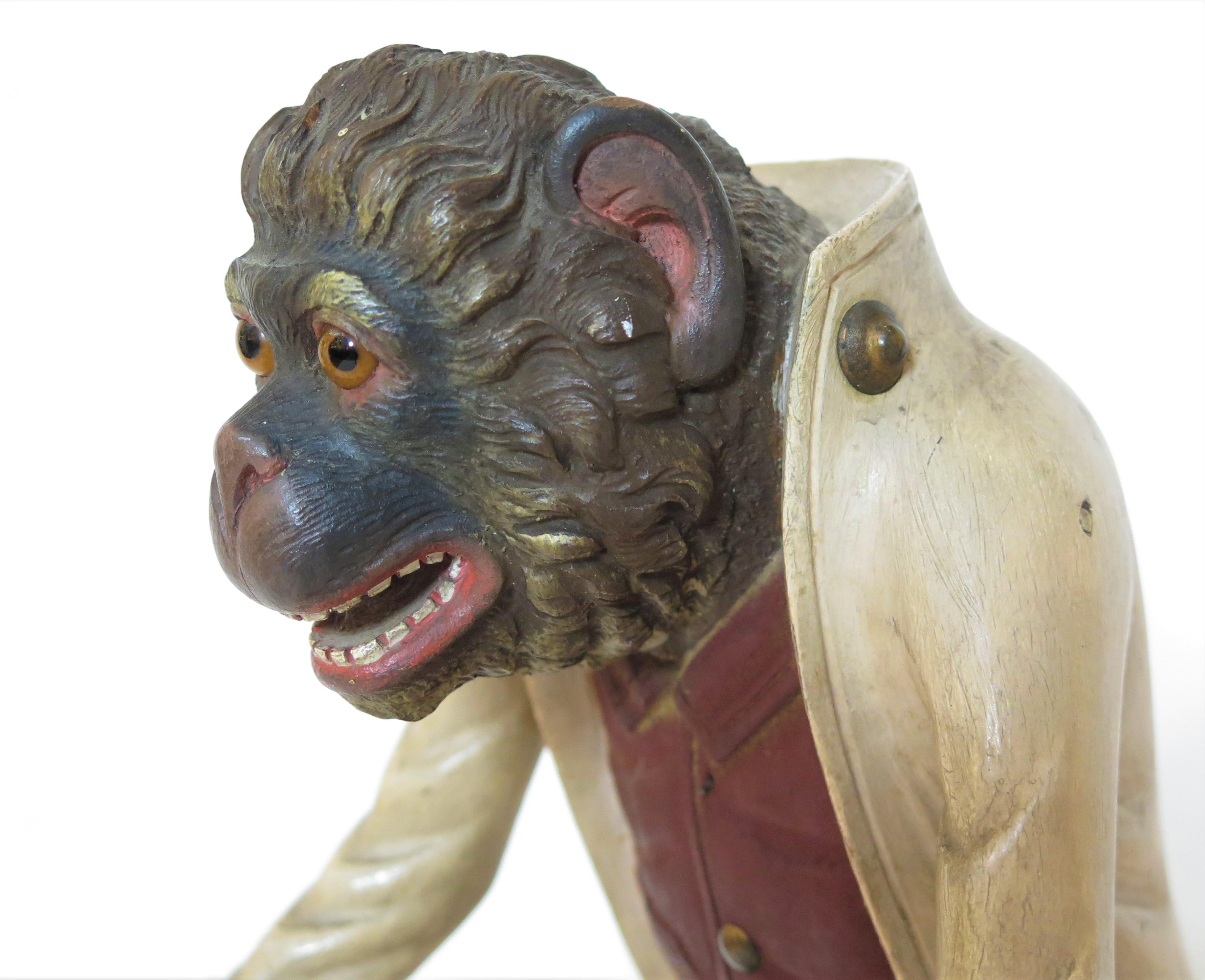 19th Century Finely Carved Wooden Monkey Butler / Servant  For Sale