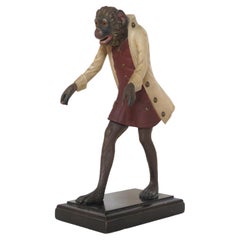 Antique Finely Carved Wooden Monkey Butler / Servant