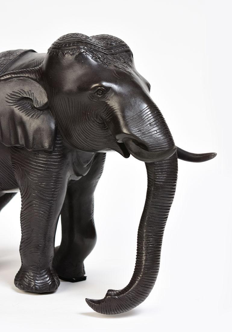 Finely Cast Asian Bronze Royal Walking Elephant Animal Statue For Sale 3