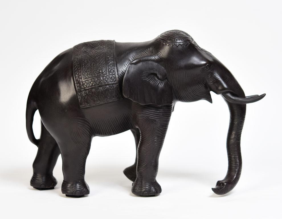 Finely Cast Asian Bronze Royal Walking Elephant Animal Statue For Sale 1