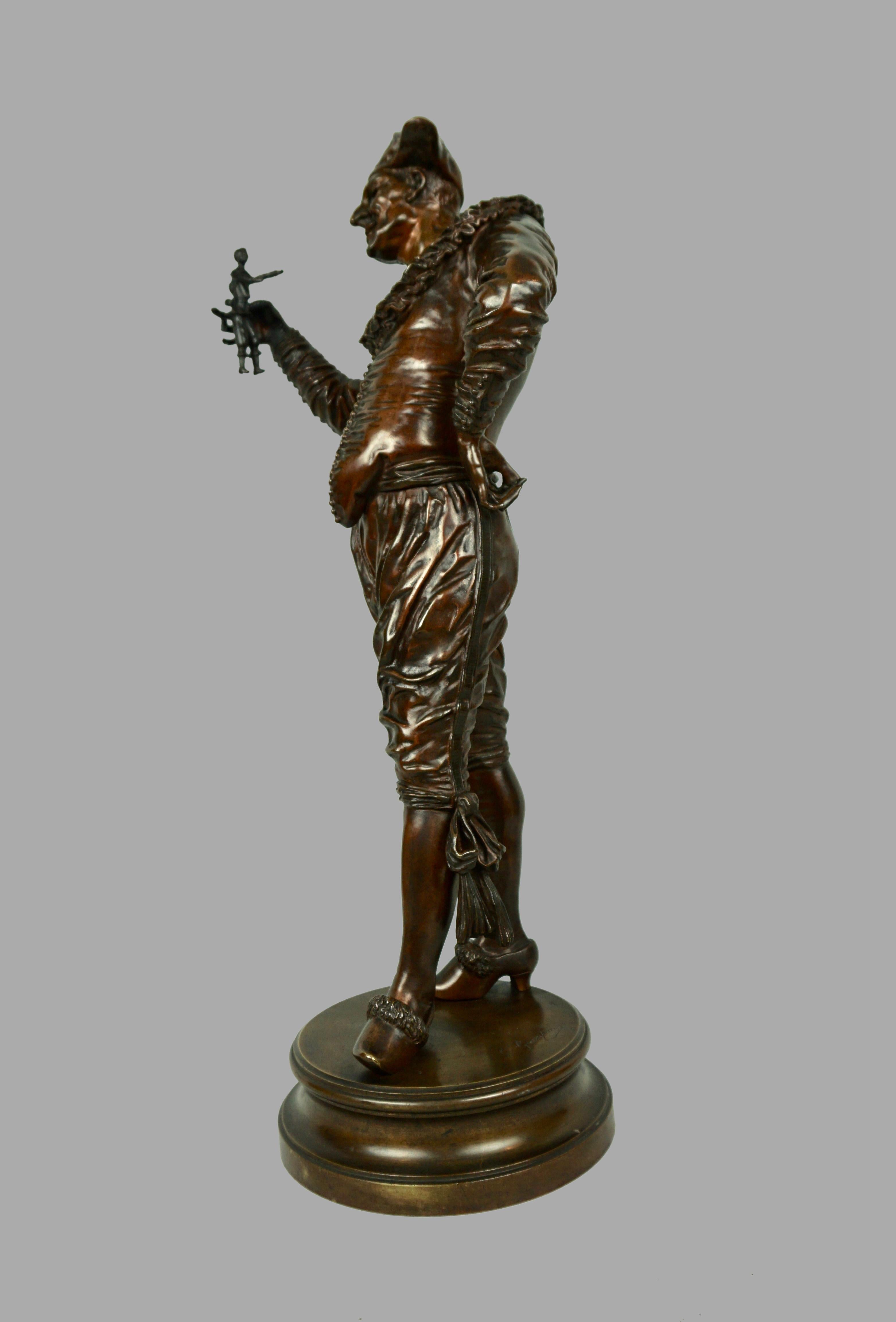 Napoleon III Finely Cast Bronze Jester Holding Doll by G. Gueyton 'French 1841-1919' For Sale