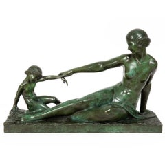 Finely Cast French Art Deco Bronze Sculpture “Playtime” by Marcel Bouraine