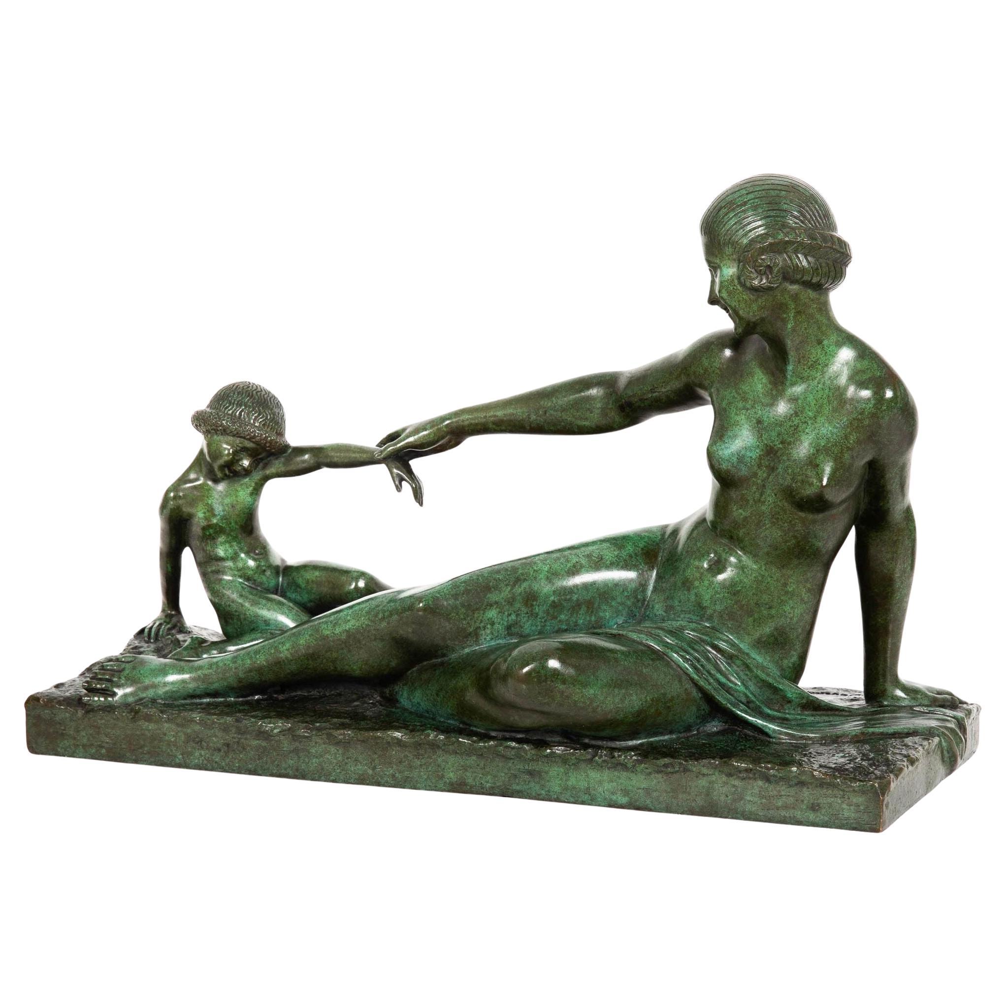Escultura francesa Art Decó de bronce finamente fundido "Playtime" de Marcel Bouraine en venta