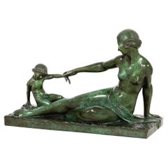 Sculpture Art déco française en bronze finement moulée Playtime de Marcel Bouraine