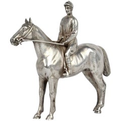 Finely Cast Miniature Silver Equestrian Horse Racing Sculpture