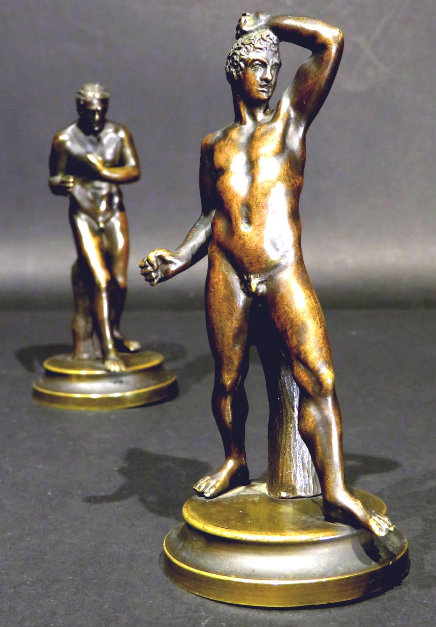 Italian Finely Cast Pair of 19th Century Grand Tour Miniature Bronzes of The Pugilists 