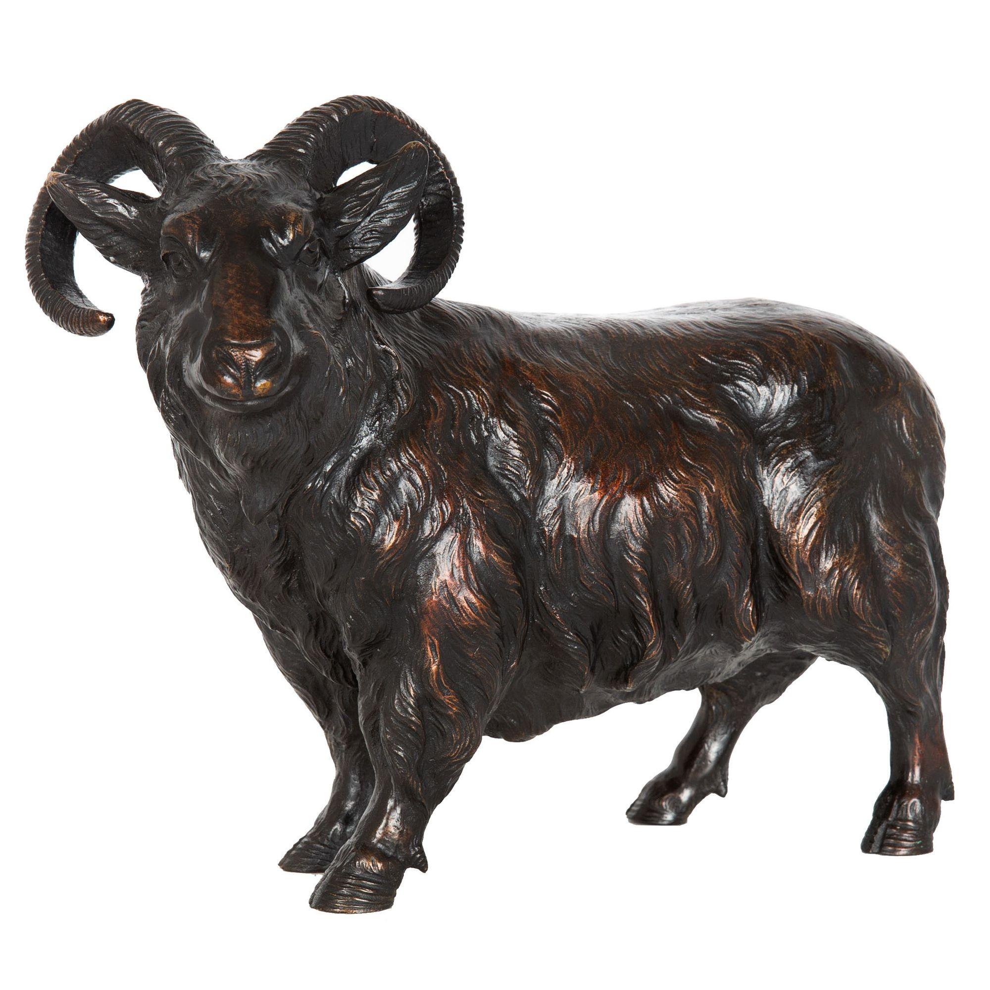 JAPANESE SCHOOL
Early 20th century

Okimono of a Standing Ram

Patinated bronze  signed illegibly to the underside

Item # 306VSG19P

A very finely chiseled Japanese okimono, this fine bronze sculpture of a Standing Ram showcases a high level of