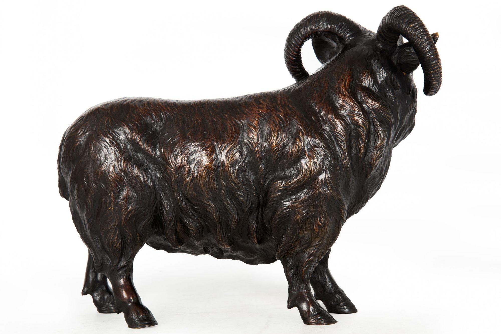20th Century Finely Chiseled Japanese Bronze Okimono Sculpture of Standing Ram Sheep For Sale