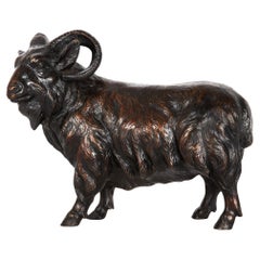 Finely Chiseled Japanese Bronze Okimono Sculpture of Standing Ram Sheep