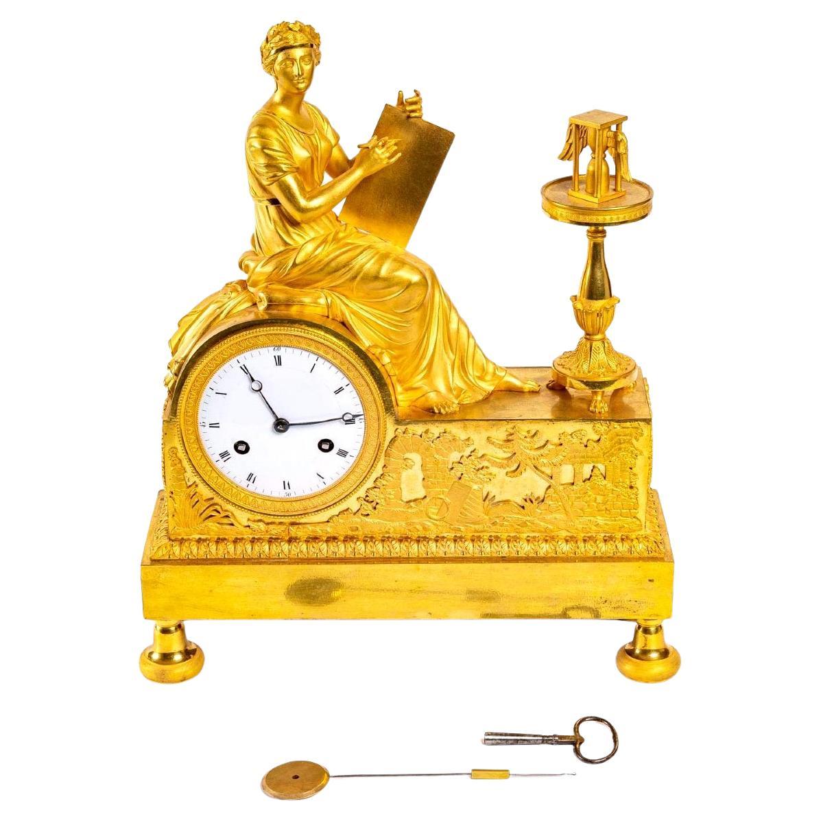 Fist Empire Black Lira Table Clock Golden Chiseled Bronzes Working For