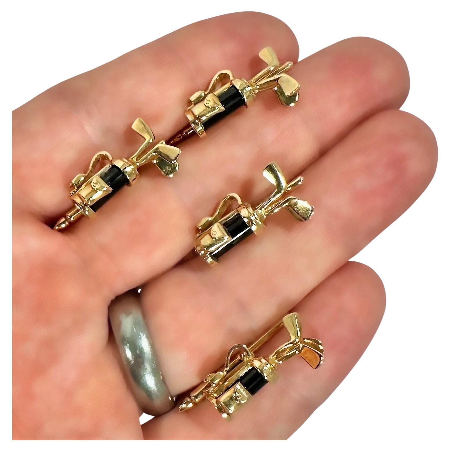 Men's Finely Crafted 14k Yellow Gold and Onyx Golf Bag Formal Dress Set With 4 Buttons