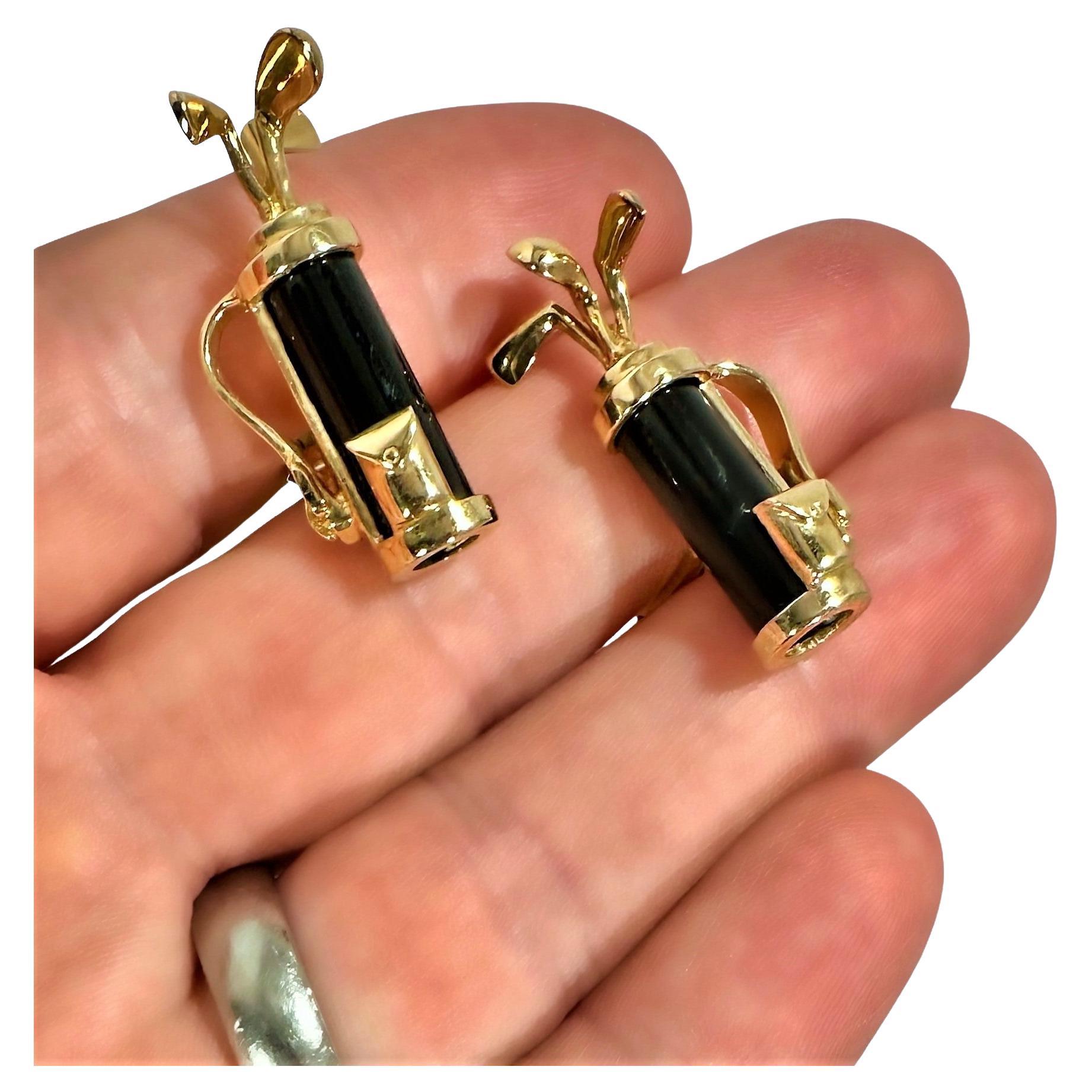 Finely Crafted 14k Yellow Gold and Onyx Golf Bag Formal Dress Set With 4 Buttons 1