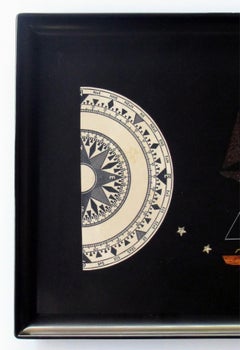 Finely Crafted and Hand-Inlaid American Midcentury Black Resin Tray by Couroc