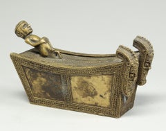 Finely Crafted Small Batak Bronze Box with Full Figure and Singas, Indonesia