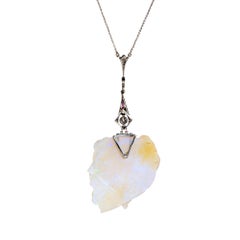 Finely detailed antique Edwardian carved opal cameo necklace (circa 1910s), craf