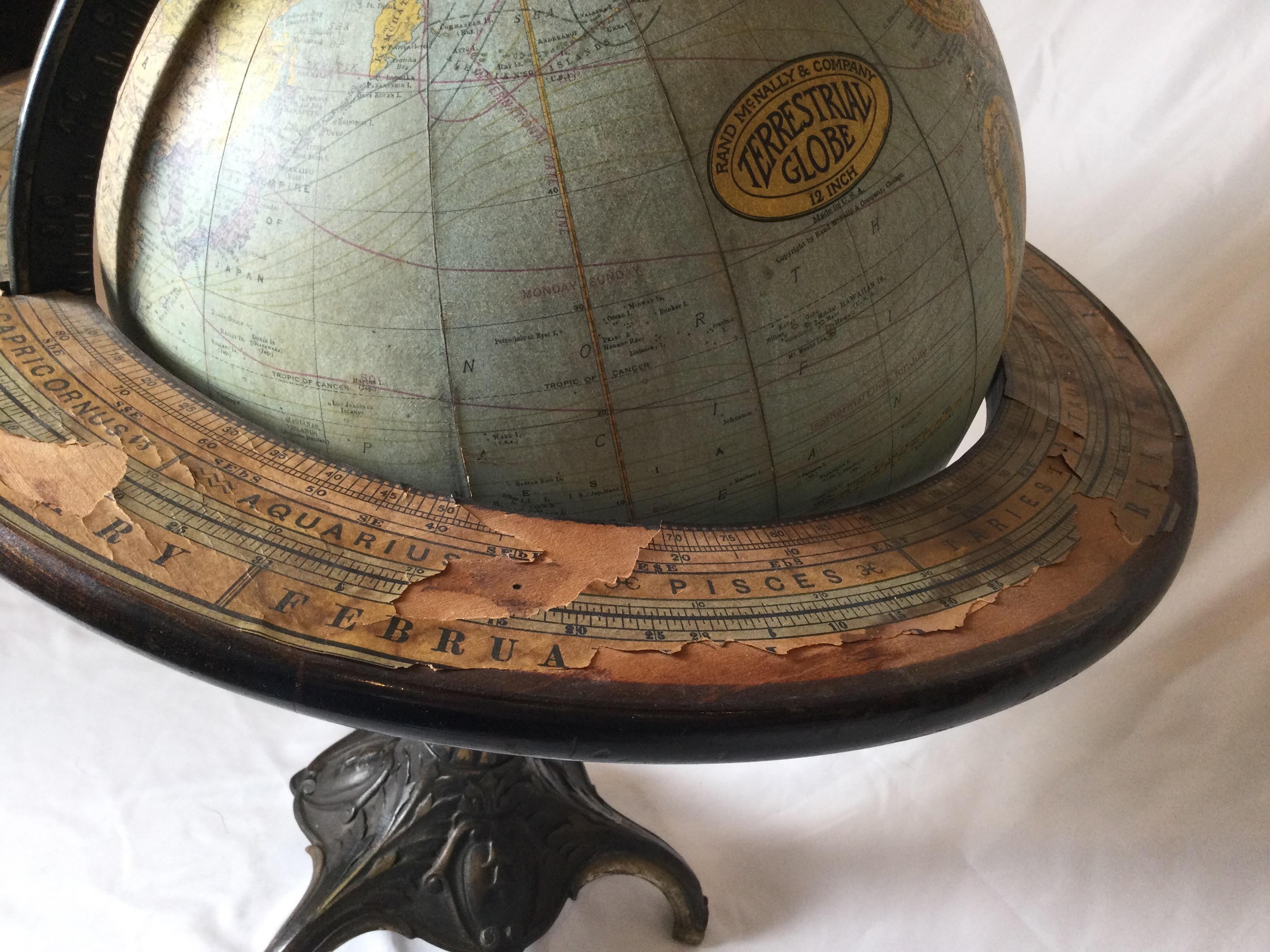 Globe terrestre ancien de table Rand McNally & Co finement détaillé 4