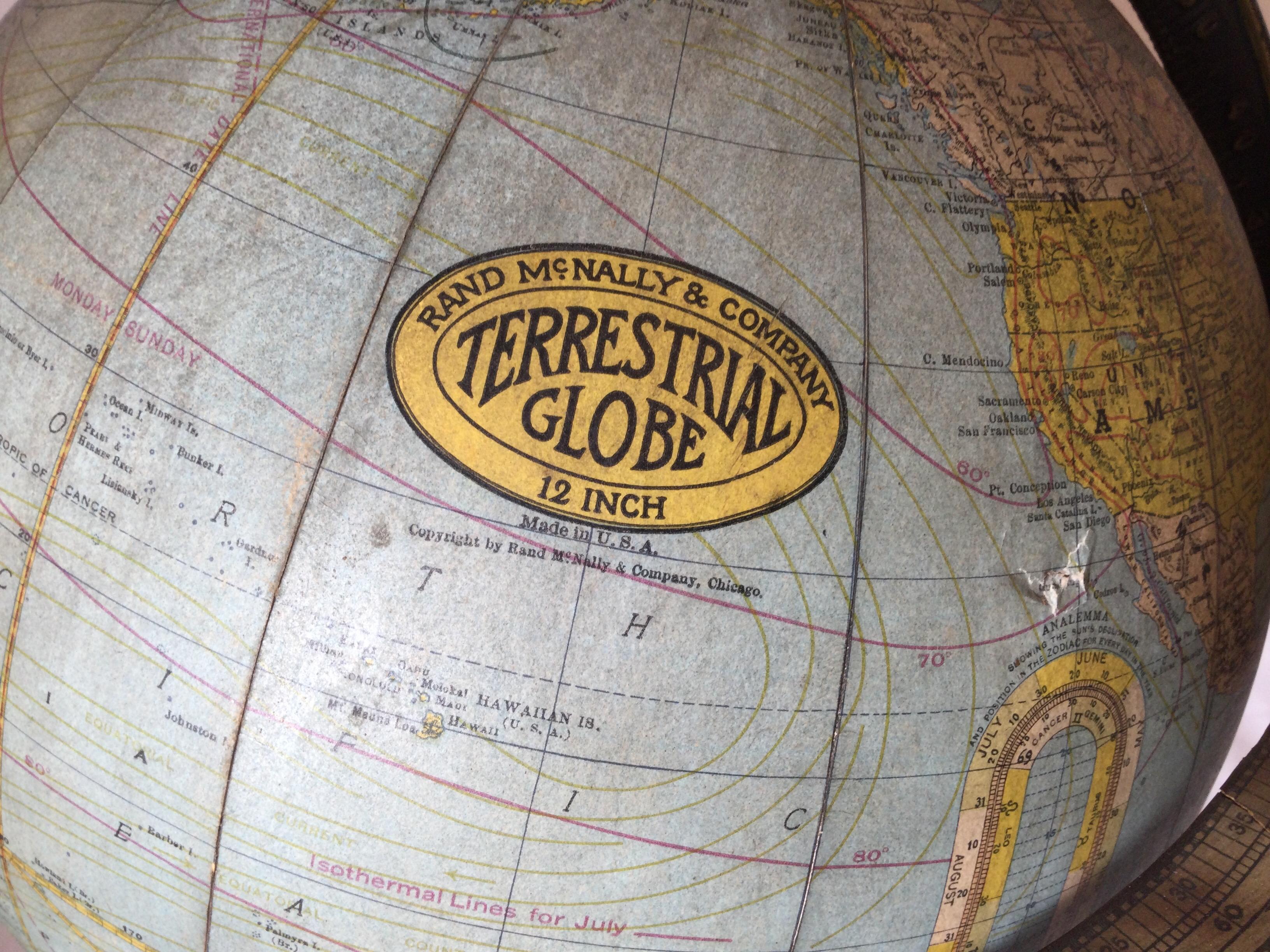 Américain Globe terrestre ancien de table Rand McNally & Co finement détaillé