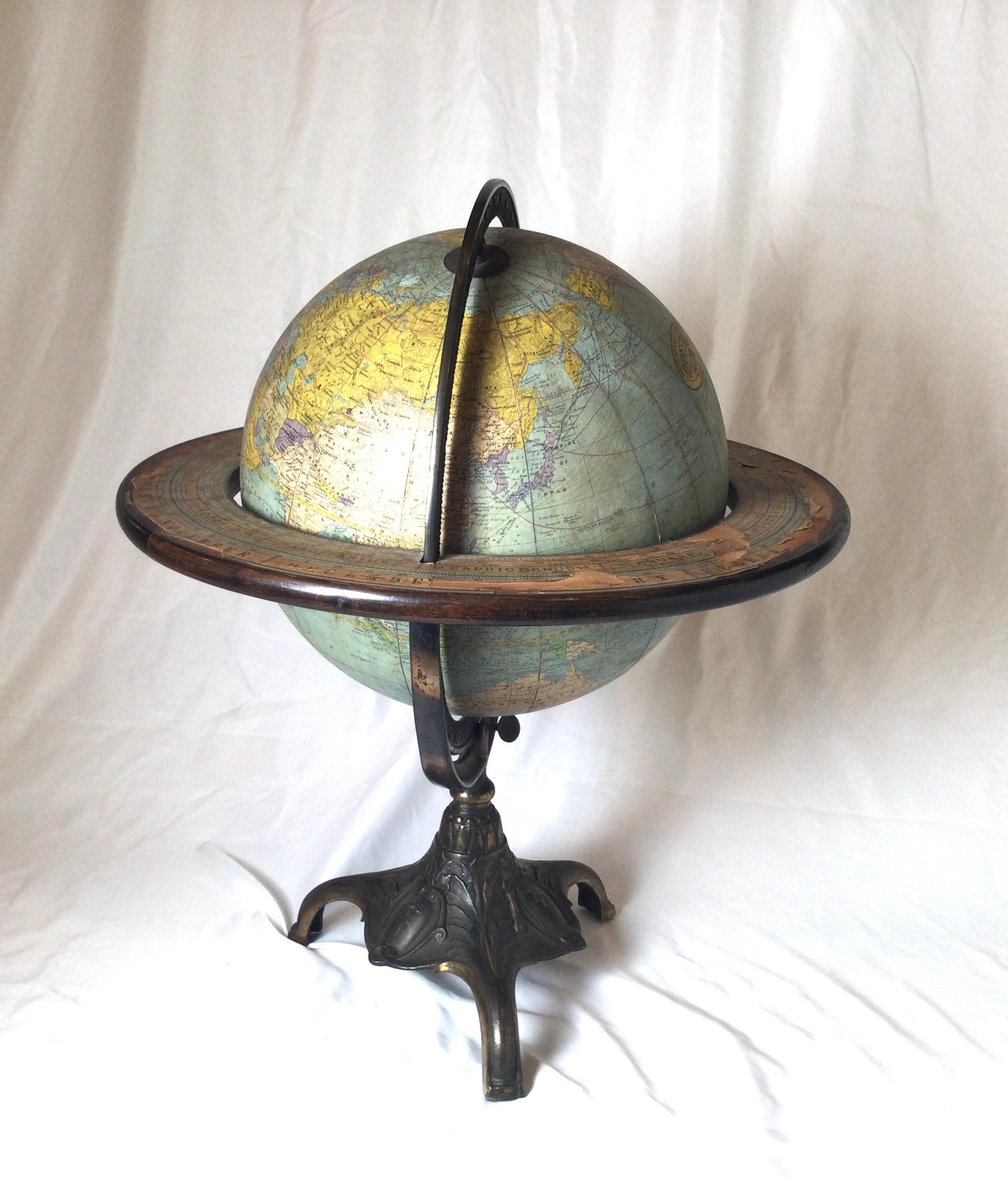 20th Century Finely Detailed Antique Rand McNally & Co Tabletop Terrestrial Globe