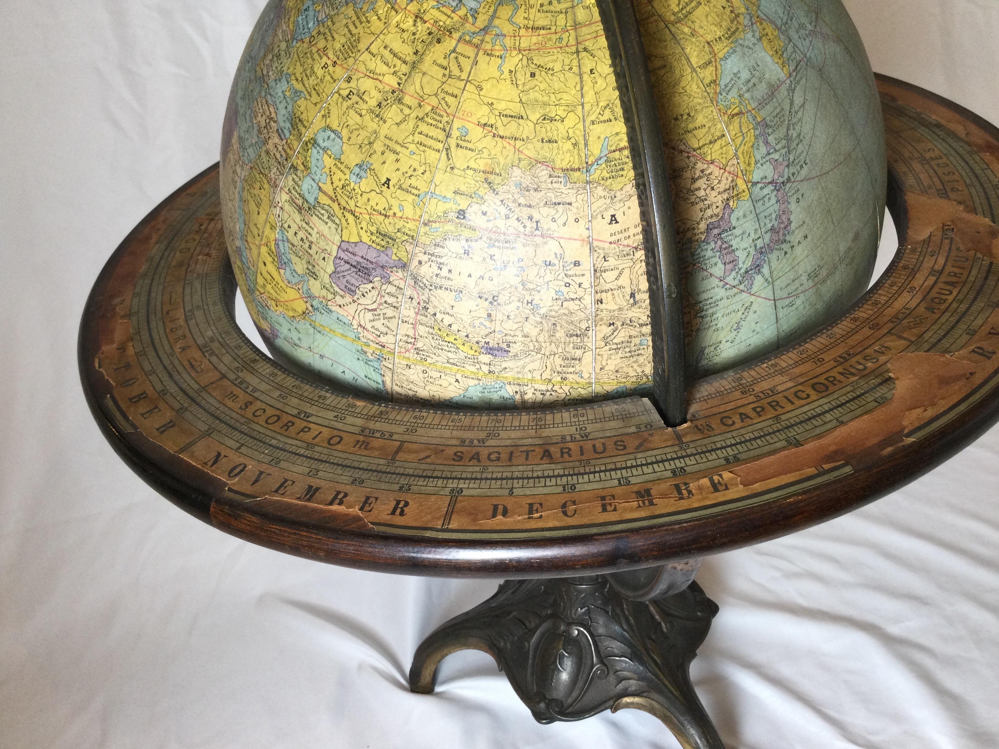 Globe terrestre ancien de table Rand McNally & Co finement détaillé 3
