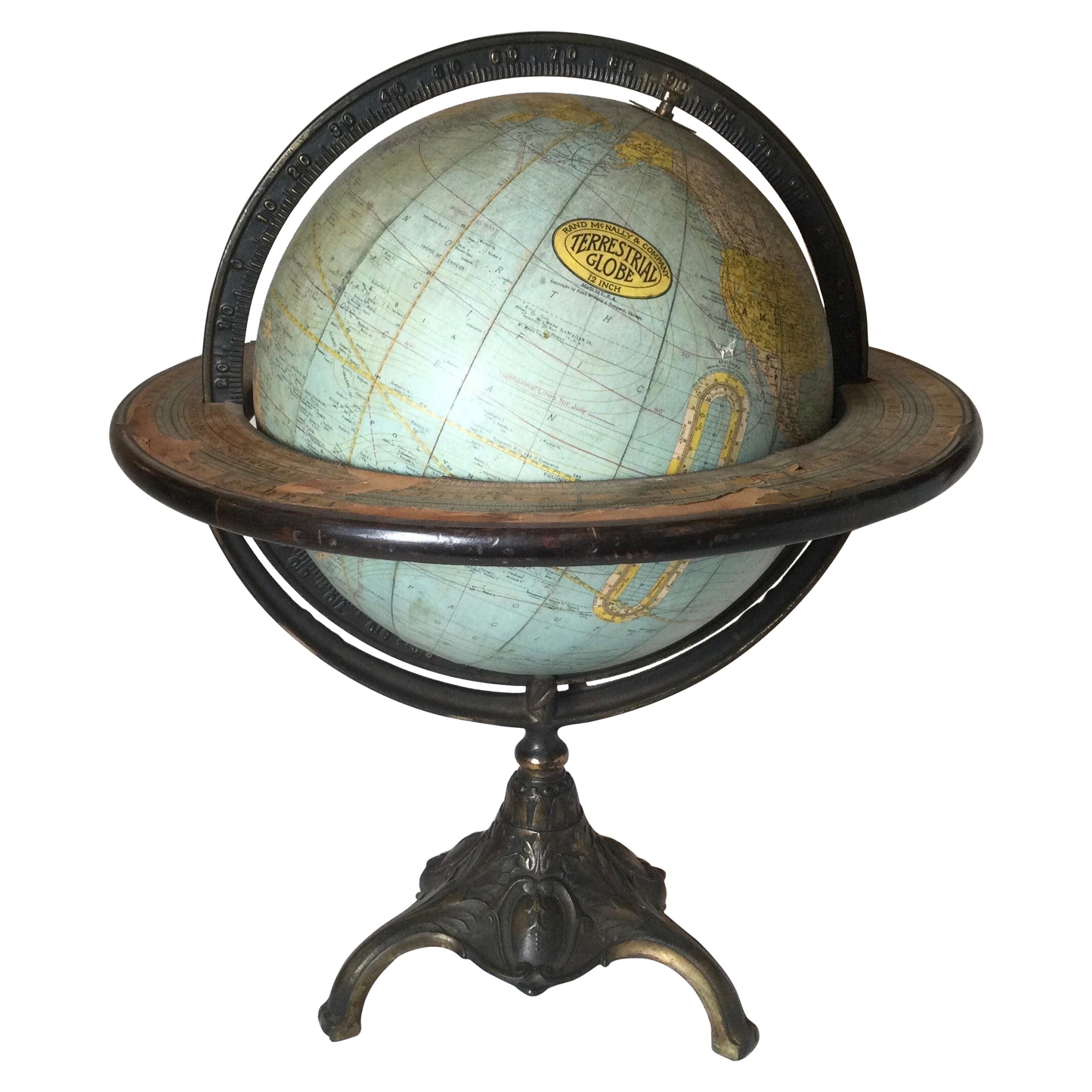 Finely Detailed Antique Rand McNally & Co Tabletop Terrestrial Globe