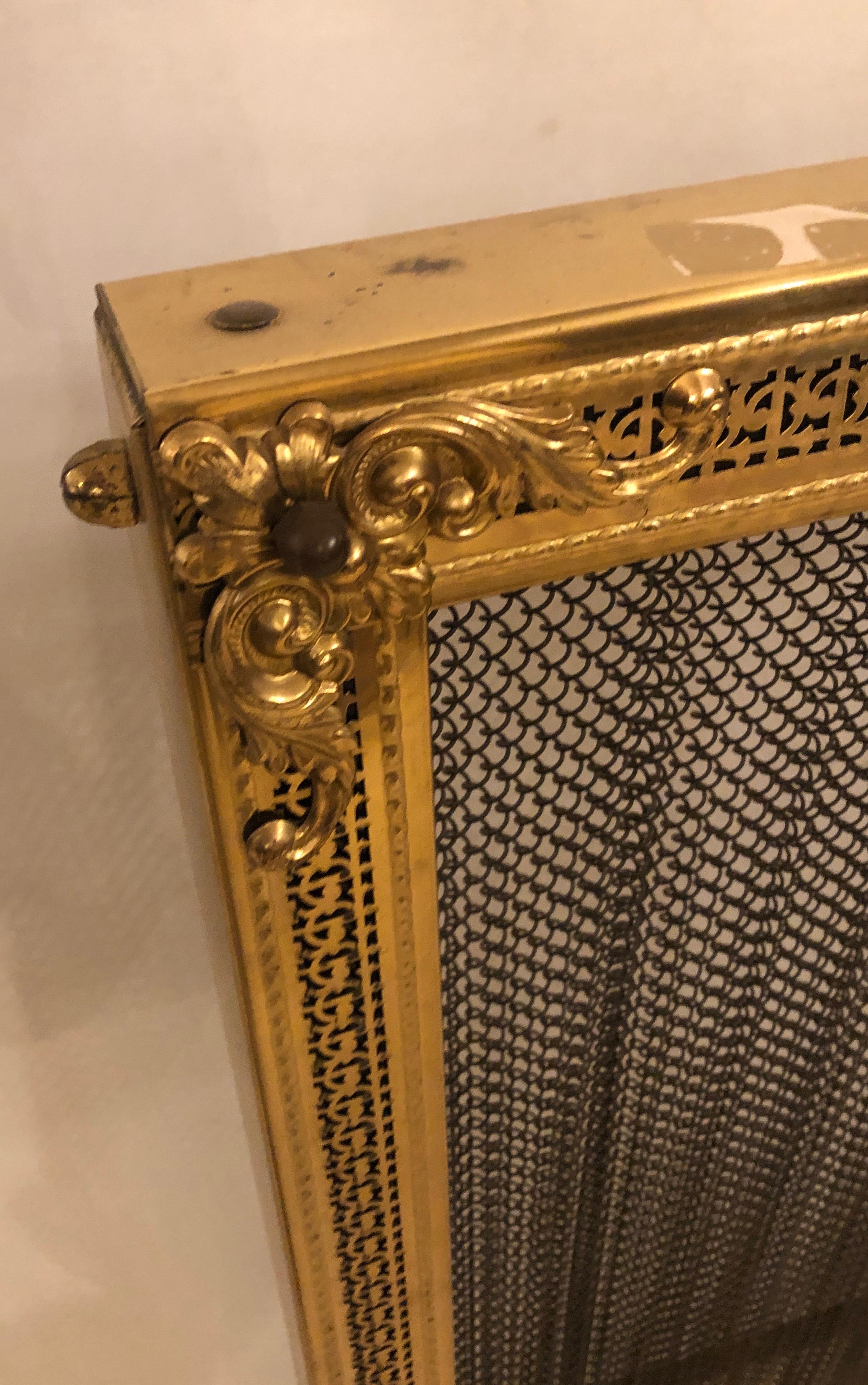 Finely Detailed Louis XVI Solid Brass Fire Screen In Good Condition In Stamford, CT
