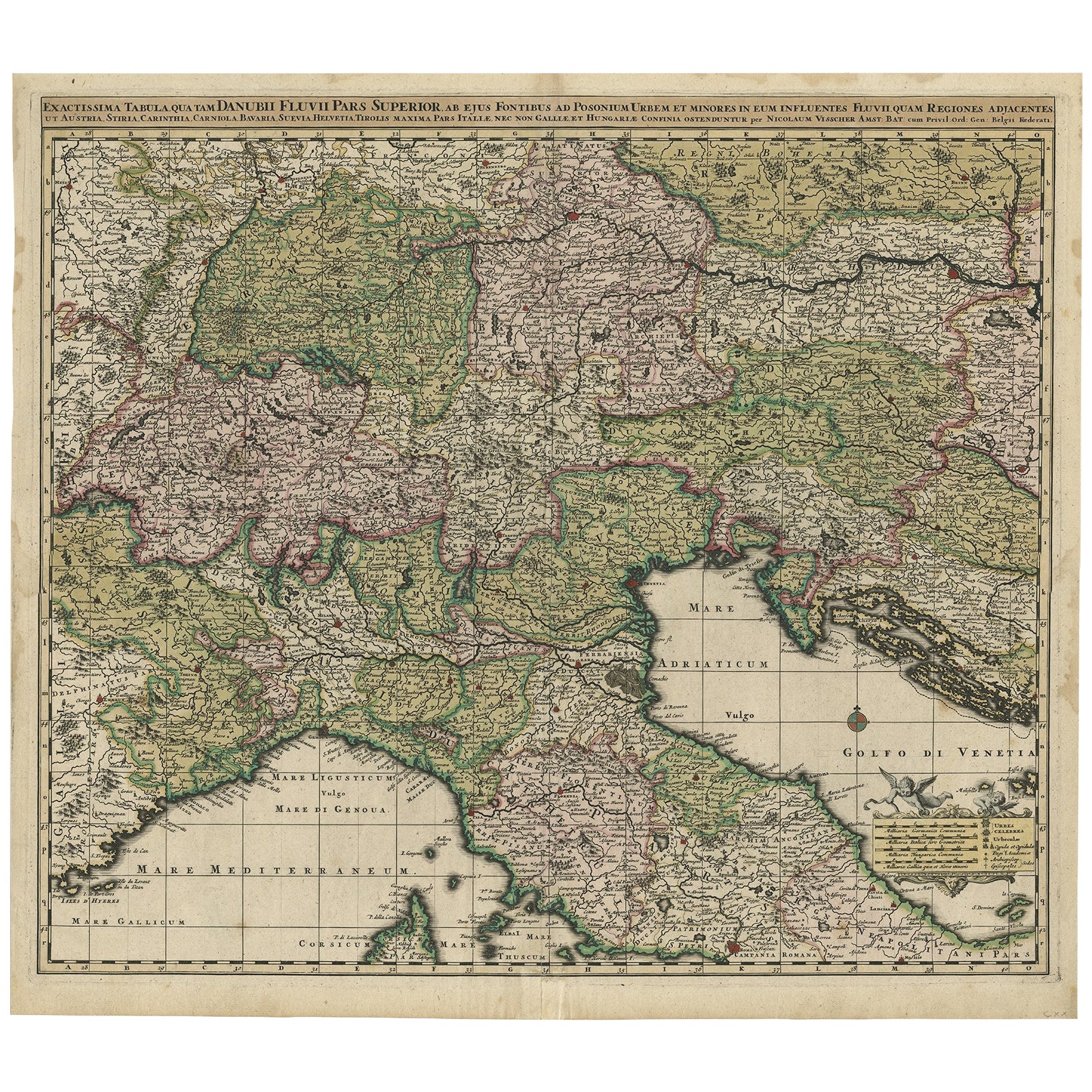 Carte finement détaillée d'Italie du Nord, d'Autriche, de Slovénie et de Croatie, vers 1690