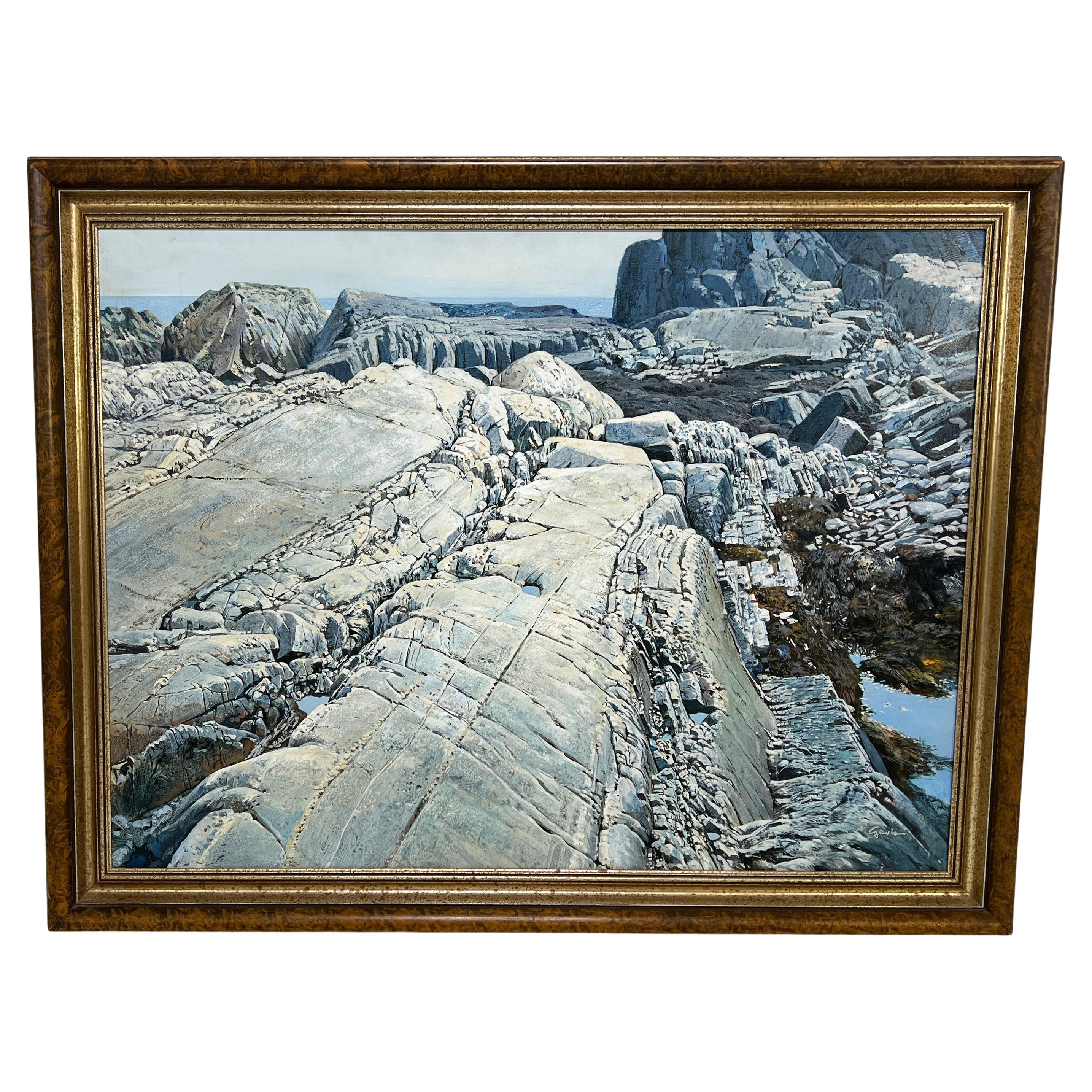Fein detaillierte realistische Küstenlandschaft von Ted Giavis, D. A. 1971 im Angebot