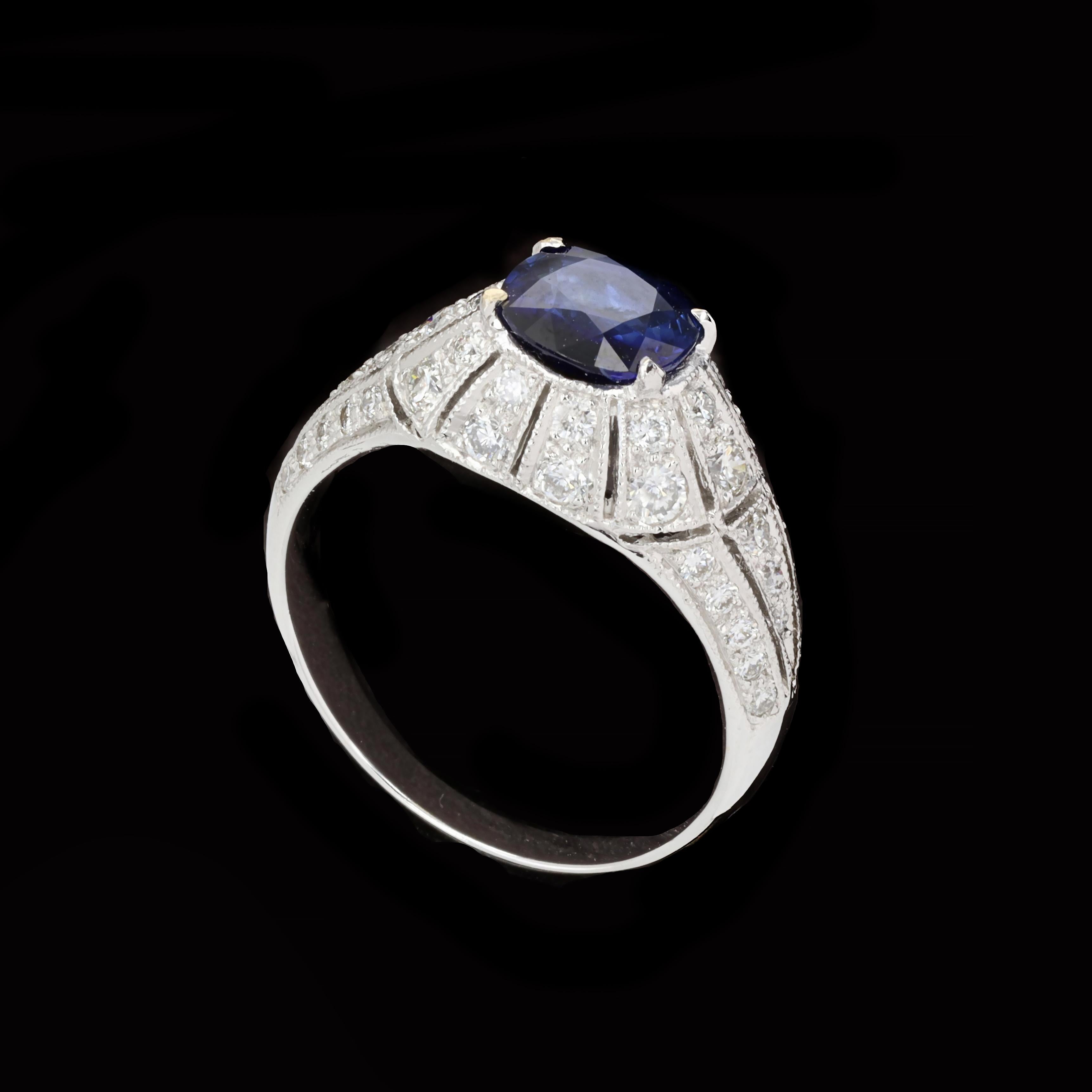 Art Deco Finely Detailed Sapphire and Diamond Ring For Sale