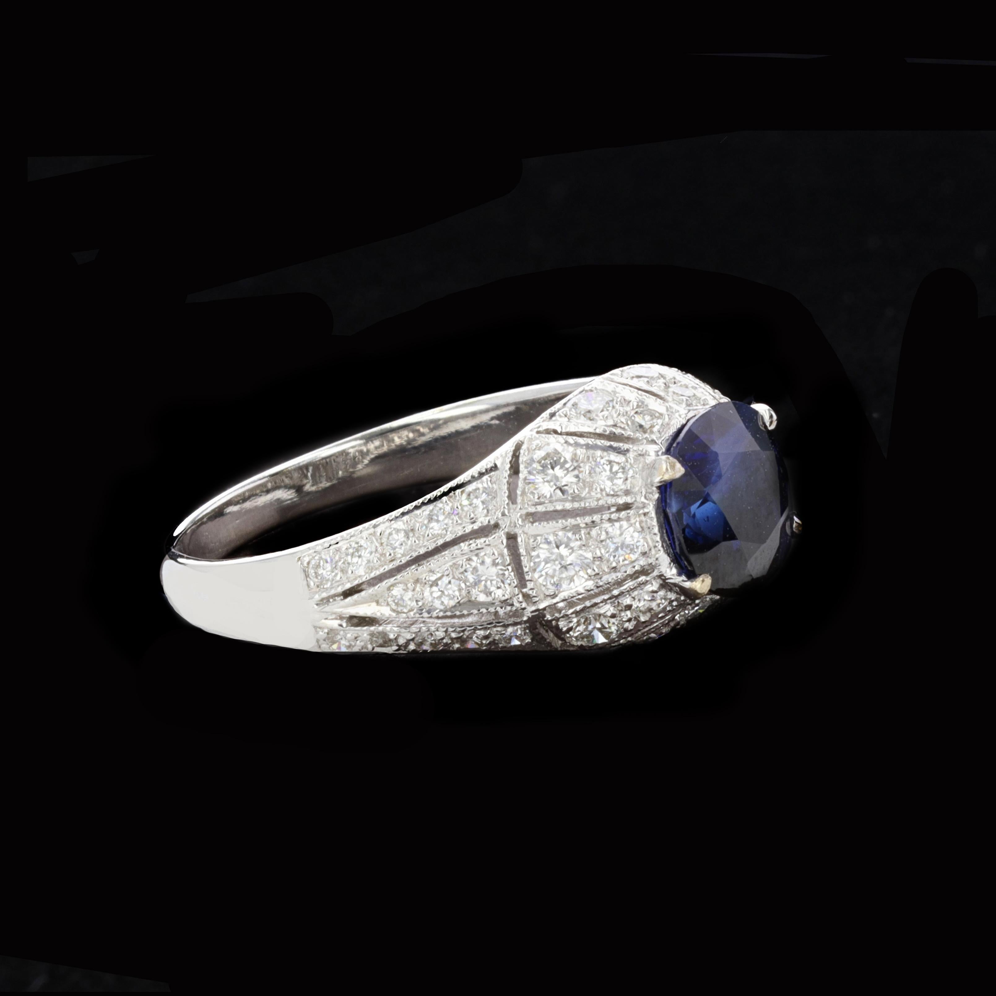 Finely Detailed Sapphire and Diamond Ring For Sale 1